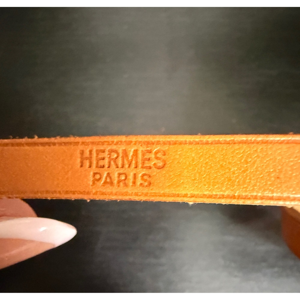 Hermes Unisex Leather Cognac Bracelet Silver H Buckle Square G w/ COA - Picture 4 of 9